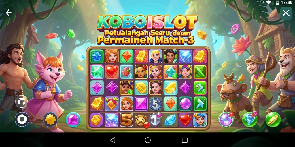Tampilan gameplay KOBOISLOT yang penuh warna dan seru.