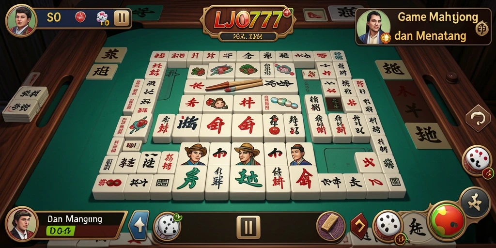 Tampilan gameplay LJO777 dengan ubin Mahjong yang berwarna-warni.