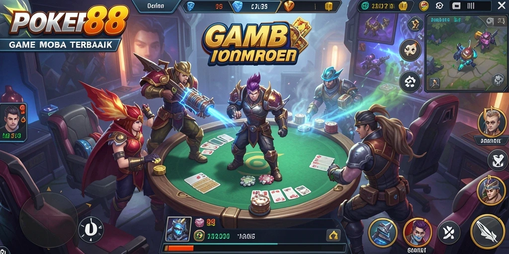 Tampilan intens pertempuran di dalam game MOBA POKER88.