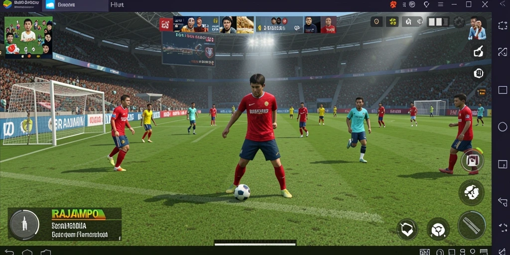 Tampilan gameplay RAJAMPO yang mendebarkan dan penuh aksi sepak bola.