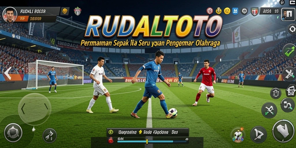 Tampilan gameplay RUDALTOTO dengan aksi sepak bola yang seru.