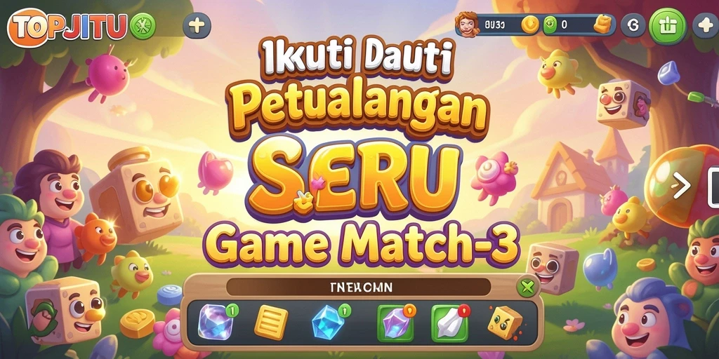 Tangkapan layar gameplay TOPJITU menampilkan aksi seru Match-3.