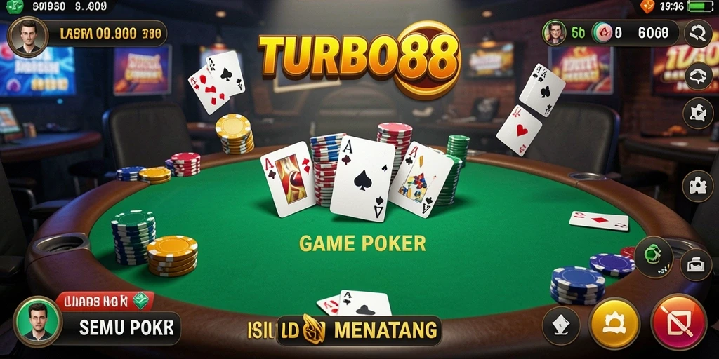 Tampilan utama TURBO88 menampilkan gameplay Poker yang menarik dan interaktif.