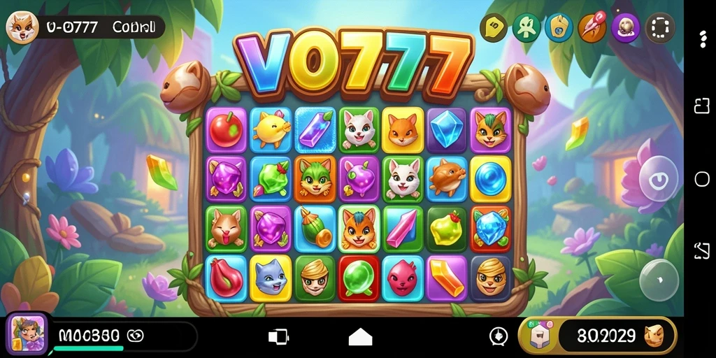 Screenshot VO777 menampilkan gameplay Match-3 yang penuh warna dan menarik.